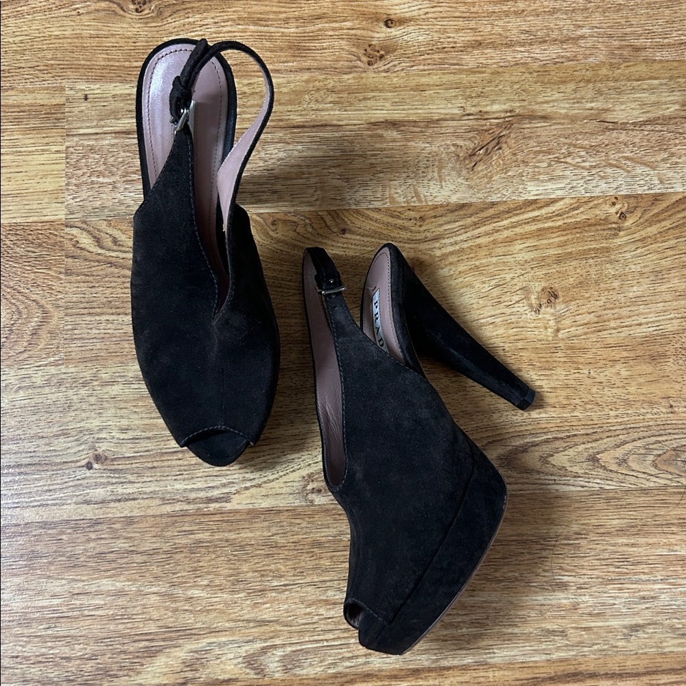 PRADA Elegant Brown Suede Slingback Heels Size 8 Made in Italy
